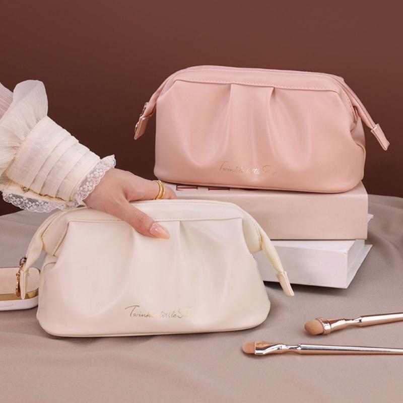Travel Cosmetic Bag 10x21x12cm PU Leather Large Capacity for Woman and Girls Keeping Cosmetics Organized