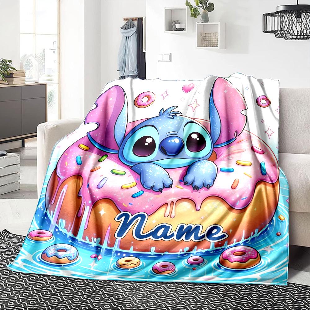 Custom Name Lilo & Stitch Floral Adventure blanket for Couch & Bed, Plush Cozy Fuzzy Blanket Super Soft & Warm Blankets for Fall and Winter. 0908407