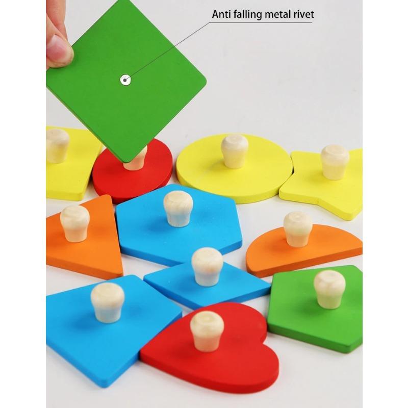 Wooden Montessori Geometric Puzzle Peg Board,Early Education Sensorial Toy for Toddlers Shape And Color Sorting Toys For Baby