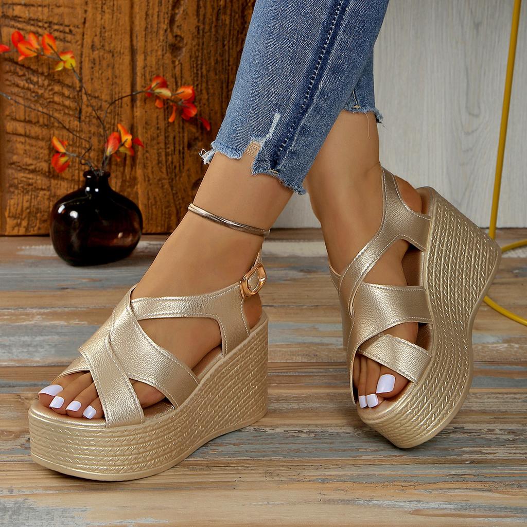 Fashion Plus Size 35-43 Shoes for Women Summer Elegant Women High Heel Platform Wedges Sandals Causal Peep Toe Buckle Strap Footwear