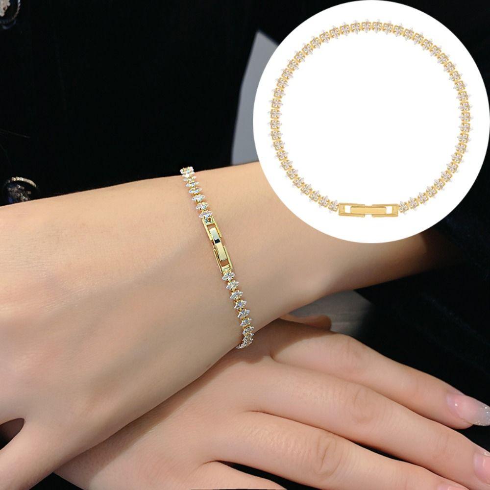 Gold Silver Sparkling Bracelet Rhinestone Diamond Bracelet Zircon Chain Bracelet  For Gala Dinners