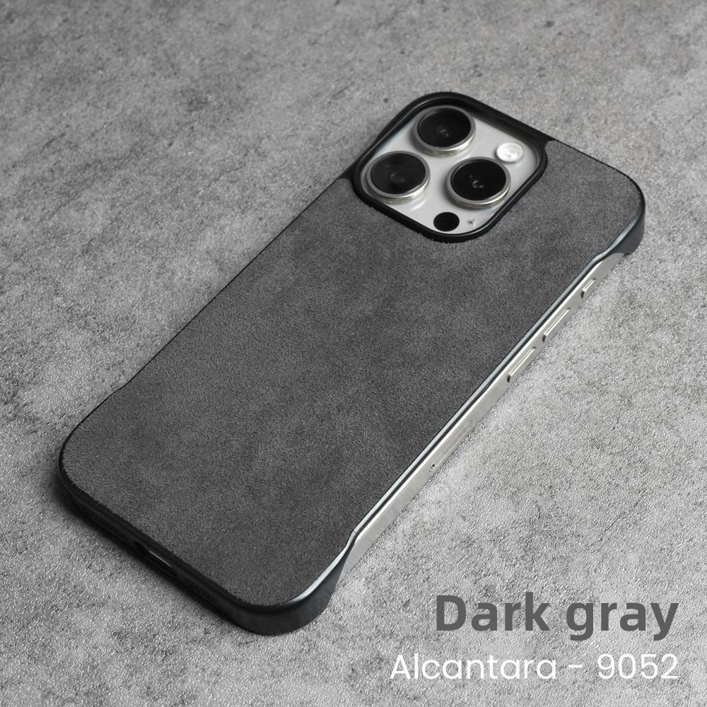 

Alcantara Wireless Charging Frameless Phone Case for iPhone 16 Pro 16 Plus 15 Pro Max Supercar Same Suede Leather Slim Cover iPhone 16 Pro темно серый