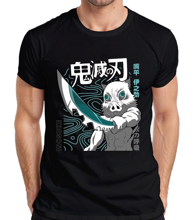 Inosuke Demon Hunter Anime Boar Mask Sword Manga Fan Gift Mens T-Shirt S
