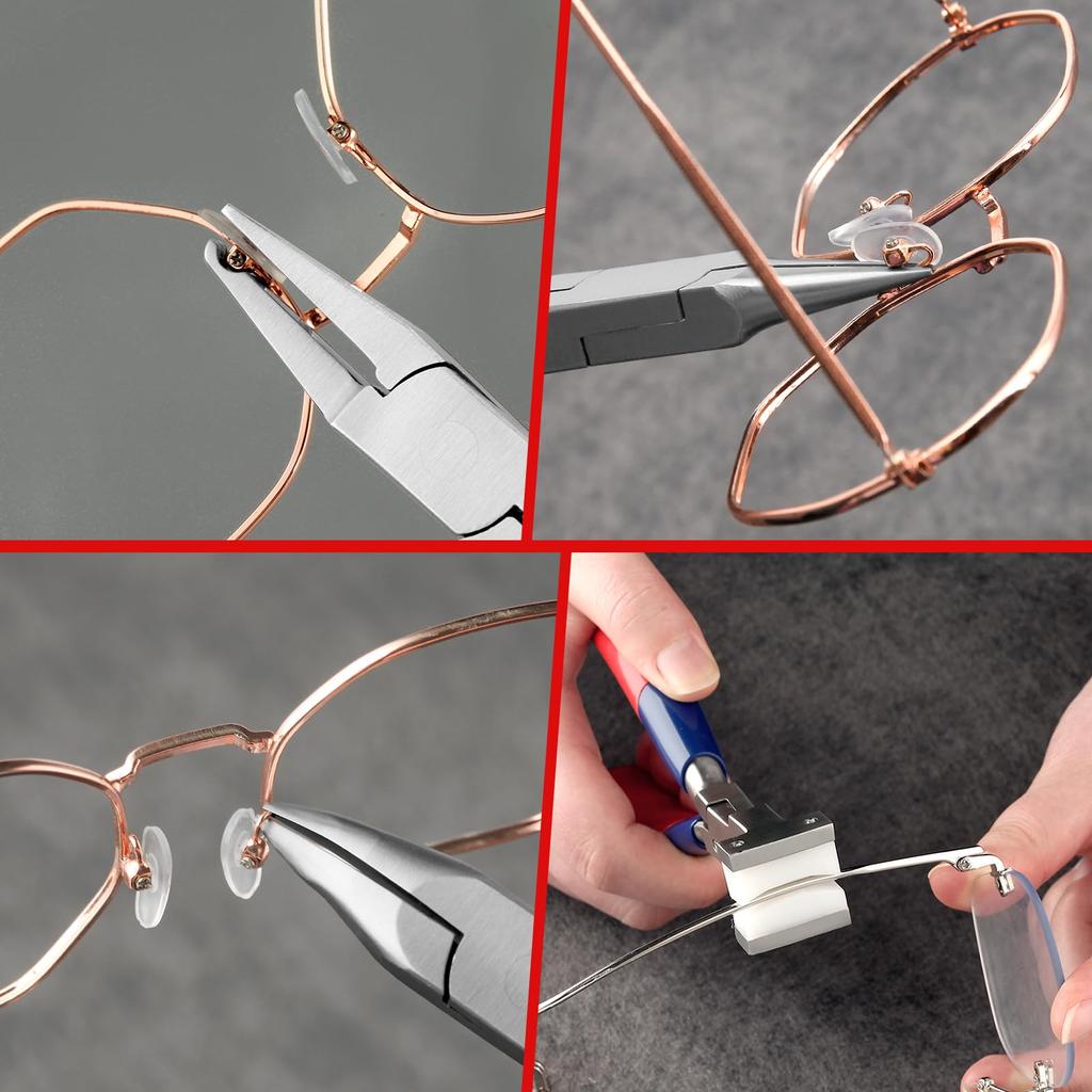 GOLD DEER Eyeglass Pliers Includes Adjustment and with Storage Stainless Steel 8-Piece Set, Pliers, Pliers, Screwdriver, Pouch, Built-in Spring,