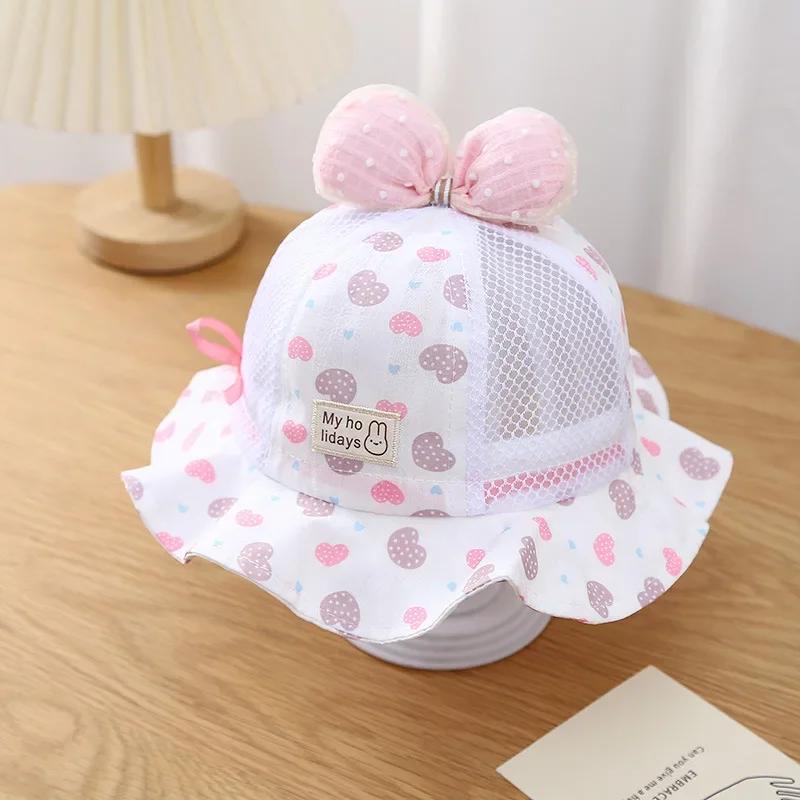 Summer Outdoor Baby Bucket Hat Embroidery Flower Bow Fisherman Sun Hats For Infant Girls Princess Breathable Beach Cap