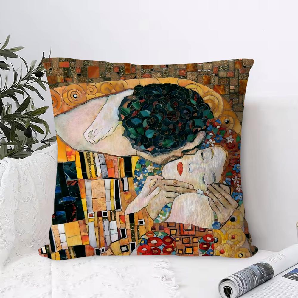Gustav Klimt Oil Painting Pillow Case Ultra Soft Skin Friendly Fabric Cloud Like Comfort & Concealed Zipper