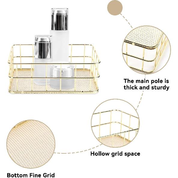 Desktop Metal Storage Basket, Gold Grid Storage Tray Small Wire Baskets Fruit Basket Metal Organizer Tray Home Decoration Ornaments, 6.7 X 4.7 X