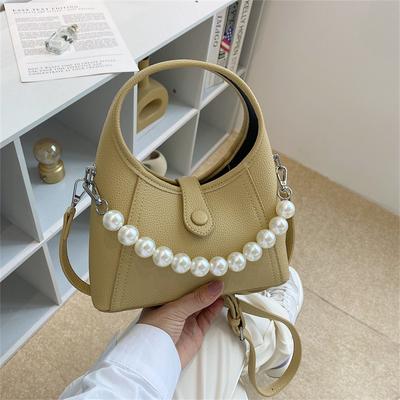 Handbag Women's  Summer New PU Bucket Bag Single Shoulder Pearl Chain Seaside Travel Crossbody Bag