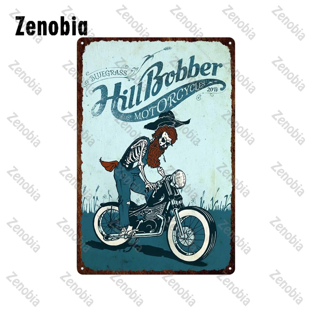 Hill Bobber Motorcycles Metal Signs Cafe Racer Oil School Chopper Metal Poster Vintage Plaque Retro Tin Plate Garage Home Decor