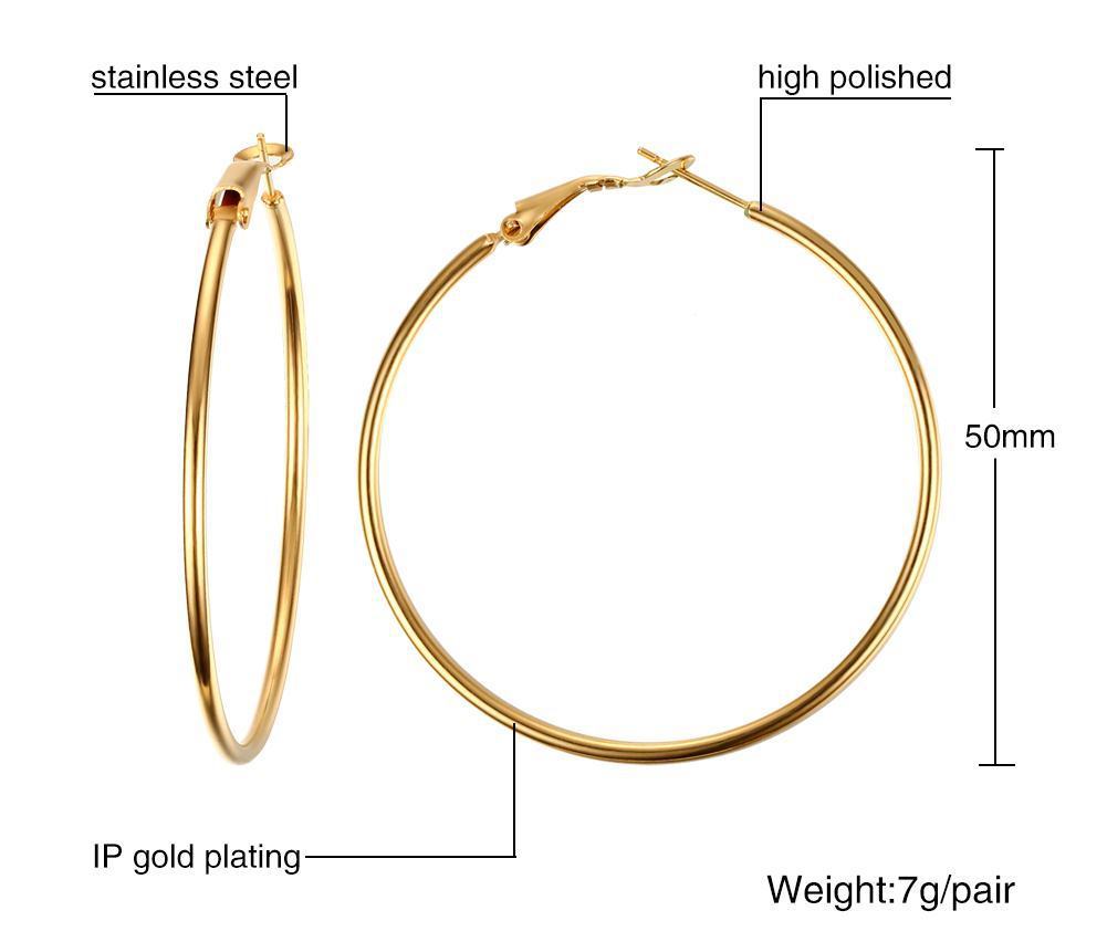Wind stainless steel geometric large plain ring earrings plated with 18k gold simple earrings women's multi-specification 2mm, 4mm