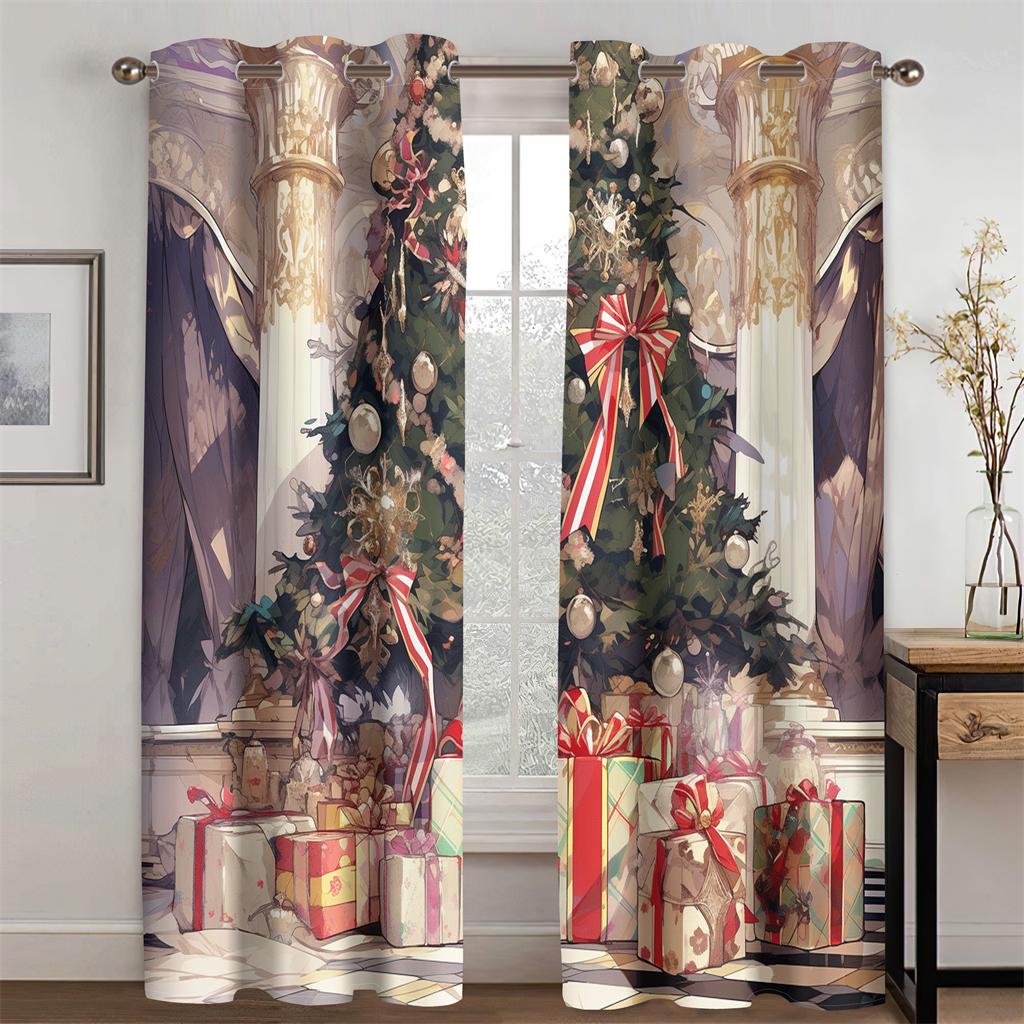 Utsökt Lyxdekor Tecknad Julgransgardiner 2 st Vardagsrum Sovrum Balkong Kök Fönsterdekor Tidsbegränsat erbjudande