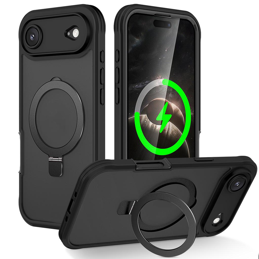 For iPhone 17 Air Case Skin Touch Solid Color TPU+PC Phone Cover with Magnetic Kickstand