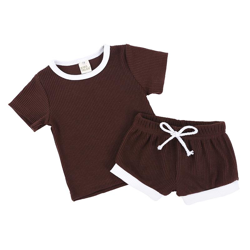 Casual Solid Color Baby Grils Clohting Set Summer Cotton Short Sleeve Tops+ Shorts O-neck Toddler Clothes Sets