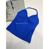 Df Thin-Strap Running Ruched Halter Fitness Bra with Chest Pads, Shaping, Shockproof, Beautiful Back Sports Yoga Tank Top for Women