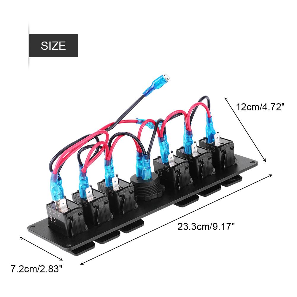 6 Gang Red LED Rocker Switch Panel with Voltmeter for Car RV Boat Yacht Marine 12V-24V