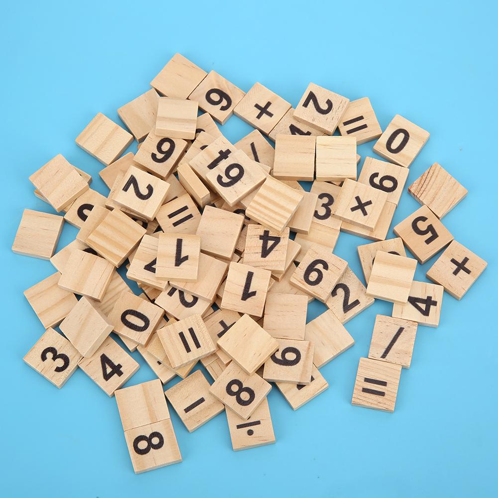 200Pcs Wood Number Tiles 0-9 Children Educational Game Toy Learning Letters Words Tool Number Tile