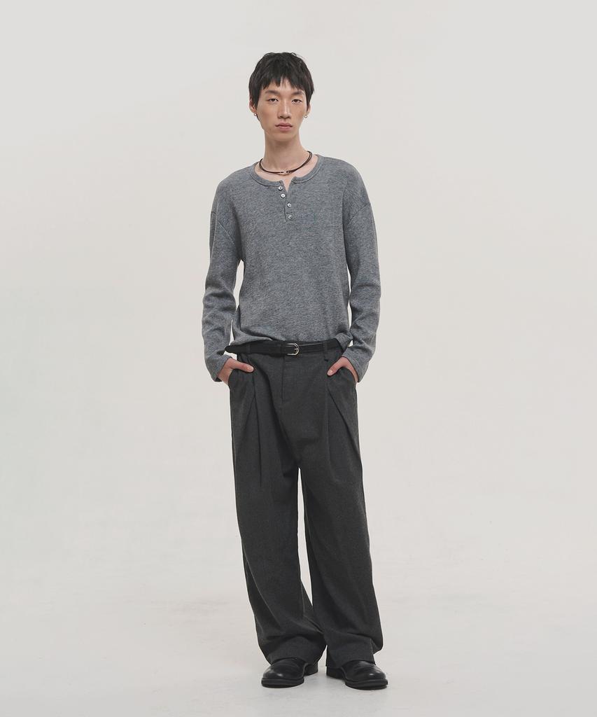 NOISE Wool Flannel Slit Wide Slacks - Charcoal