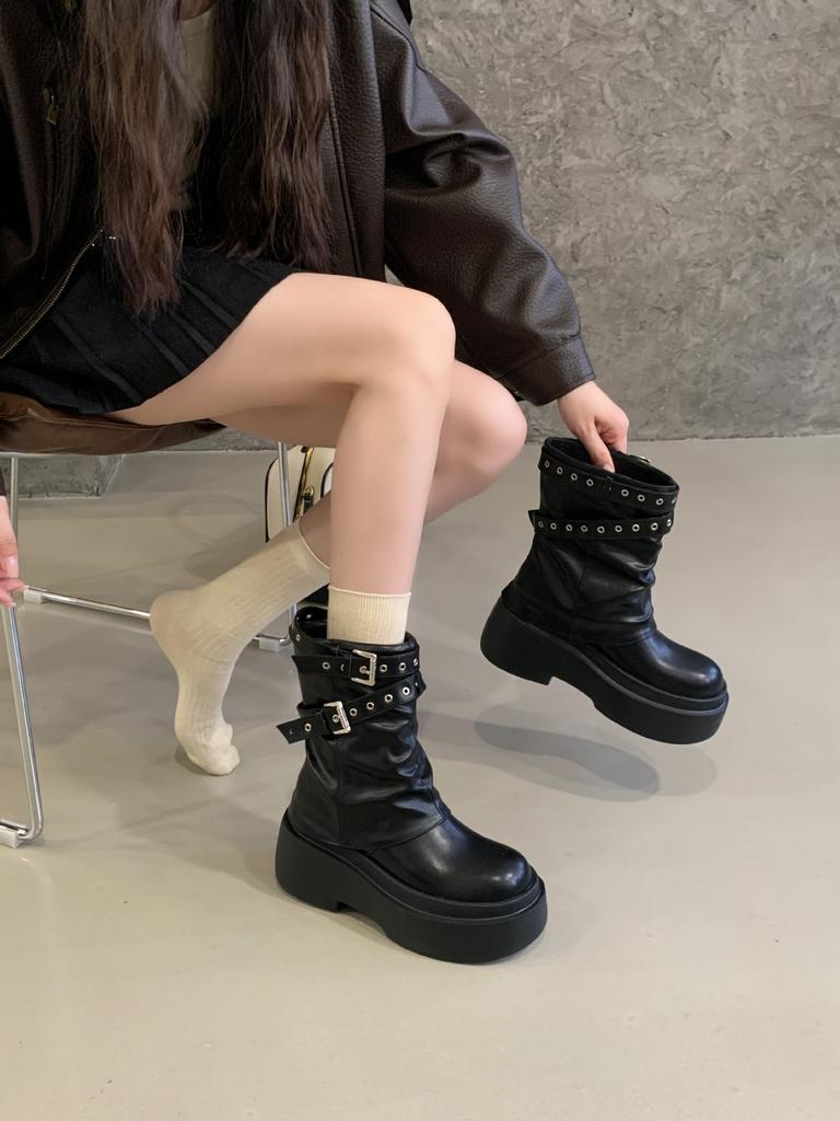 British style thick heel thick-soled Martin boots women's 2025 new autumn rivet small thin retro trouser boots