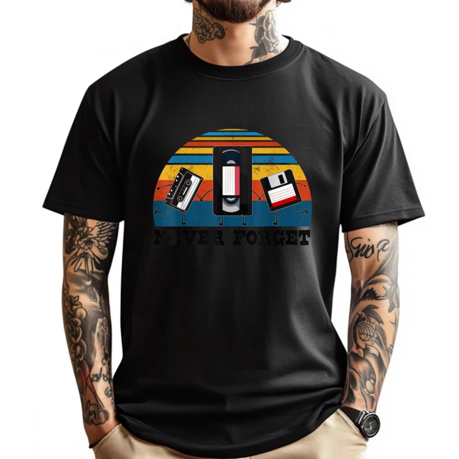 

Retro Never Forget Cassette Tape Camisetas Men s Clothing 2025 Designer Clothes Men Student Luxury T-Shirt S чёрный