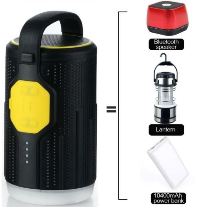 Lanterne de Camping Batterie Externe Portable 10400 mAh Haut-Parleur Bluetooth - A-SL10 - Jaune