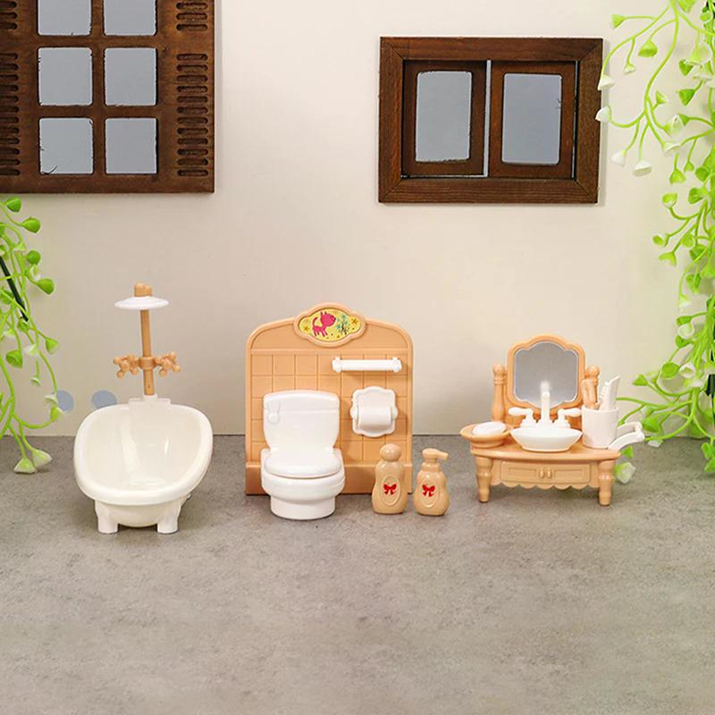1set 1:12 Dollhouse Miniature Bathtub Toilet Sink Bathroom Set Furniture Home Model Decor Toy Doll House Accessories