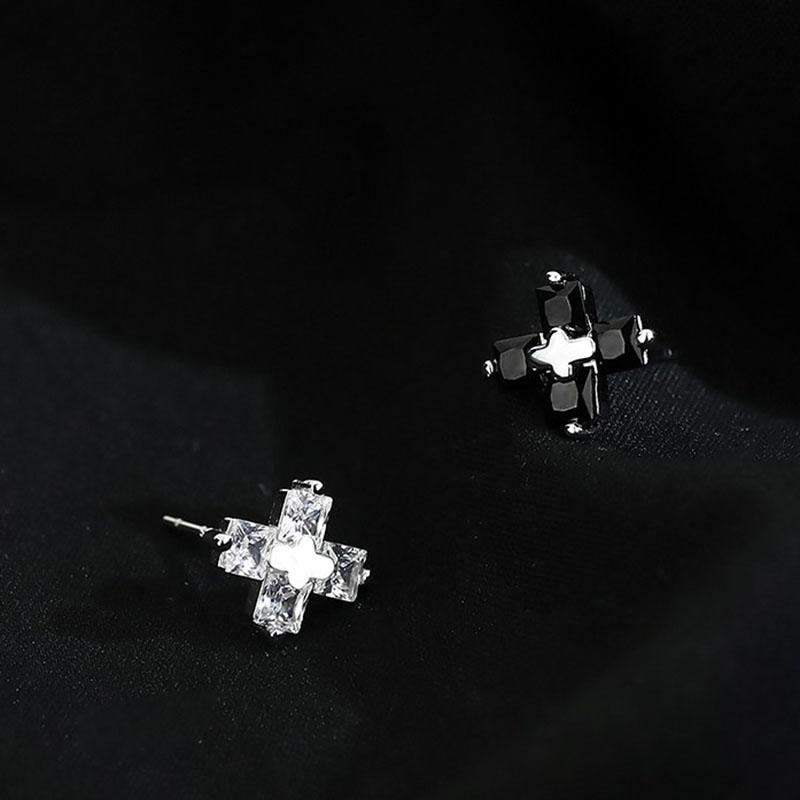 Men Cross Stud Earrings Hip Hop Punk Rock Crystal Geometric Ear Jewelry