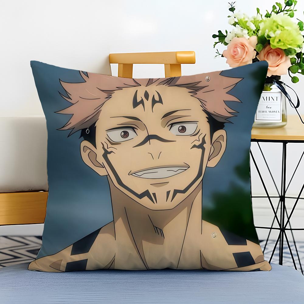J-Jujutsu Kaisen Cushion Cover Washable Linen Pillowcase Soft For Sofa Bed Cozy Home Room Decor