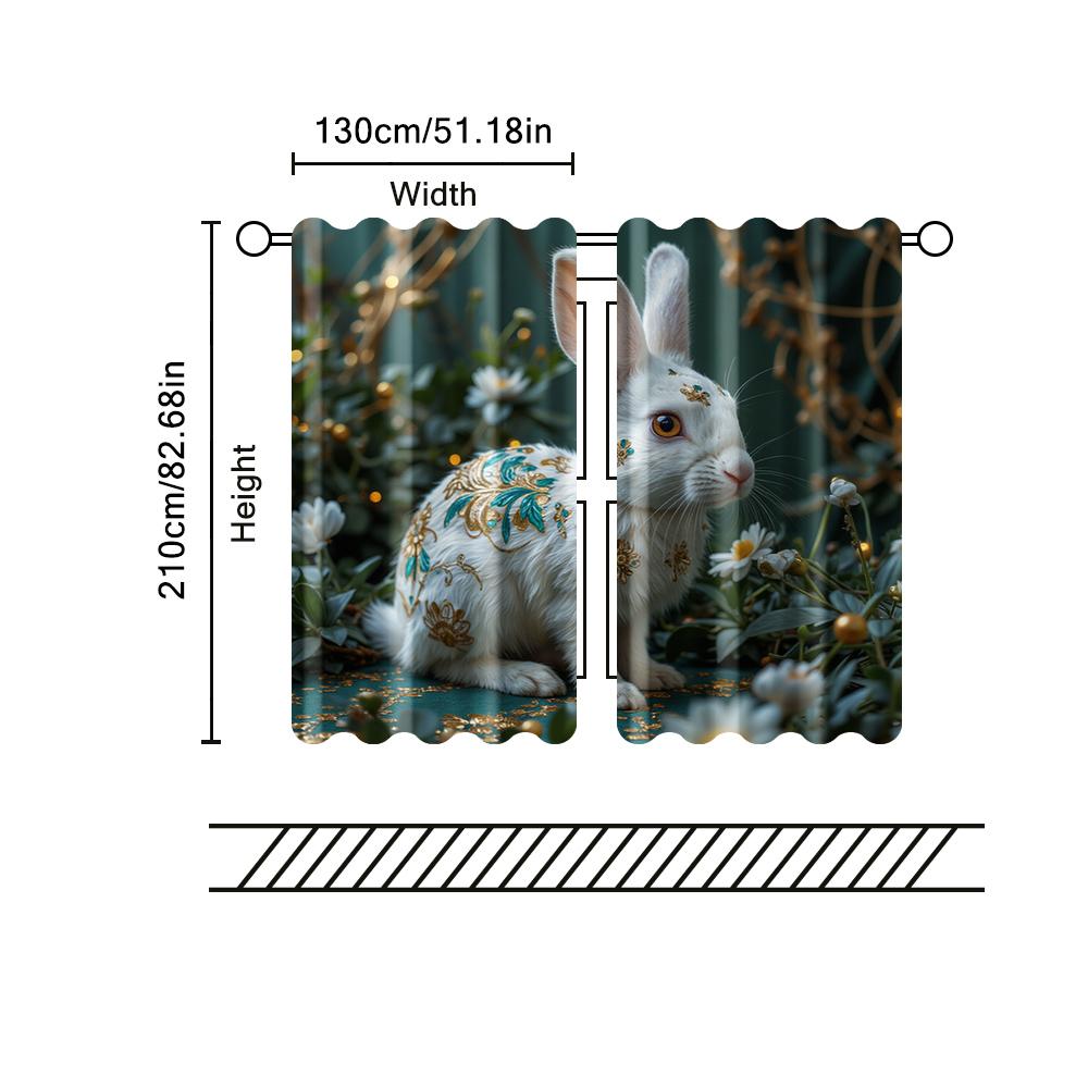 2 pcs   filtering curtains (excluding rods   non-movable   without batteries) Green Rabbit for use in bedrooms and living rooms