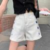 Women Summer Shorts Vintage High Waist Casual Versatile Shorts Slim Solid Color Elegant Embroidery Streetwear Shorts