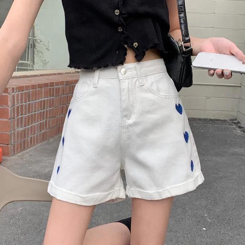 Women Summer Shorts Vintage High Waist Casual Versatile Shorts Slim Solid Color Elegant Embroidery Streetwear Shorts