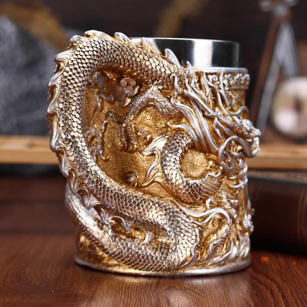 Oriental Dragon Grail: Retro Gold Wine Glass Ornament Gift