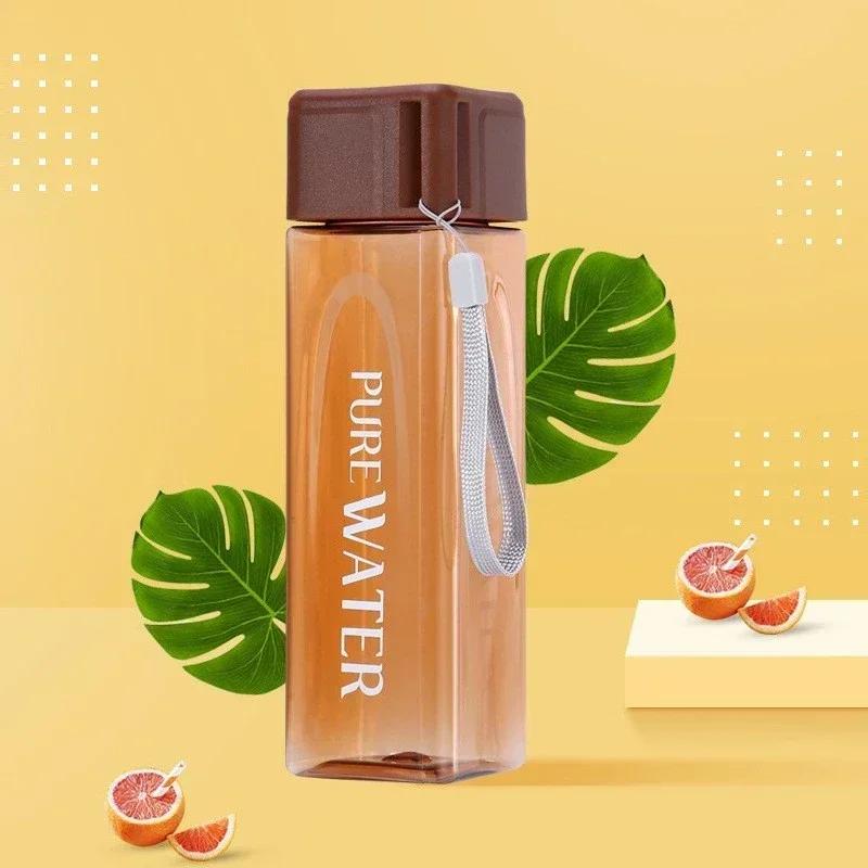 480ml Portable Square Sport Water Bottle Leak Proof Anti Drop Plastic Light Water Cup School Outdoor Travel Simple Drinking Cup