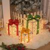 3pcs Lighted Christmas Gift Box Set with Warm LED Lights & Snowy Ribbon Bows  Cordless Holiday Decor (Batteries Not Includ)