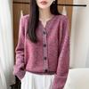 Autumn/Winter Pure Wool Thick V-Neck Long Sleeve Heather Yarn Cardigan Sweater