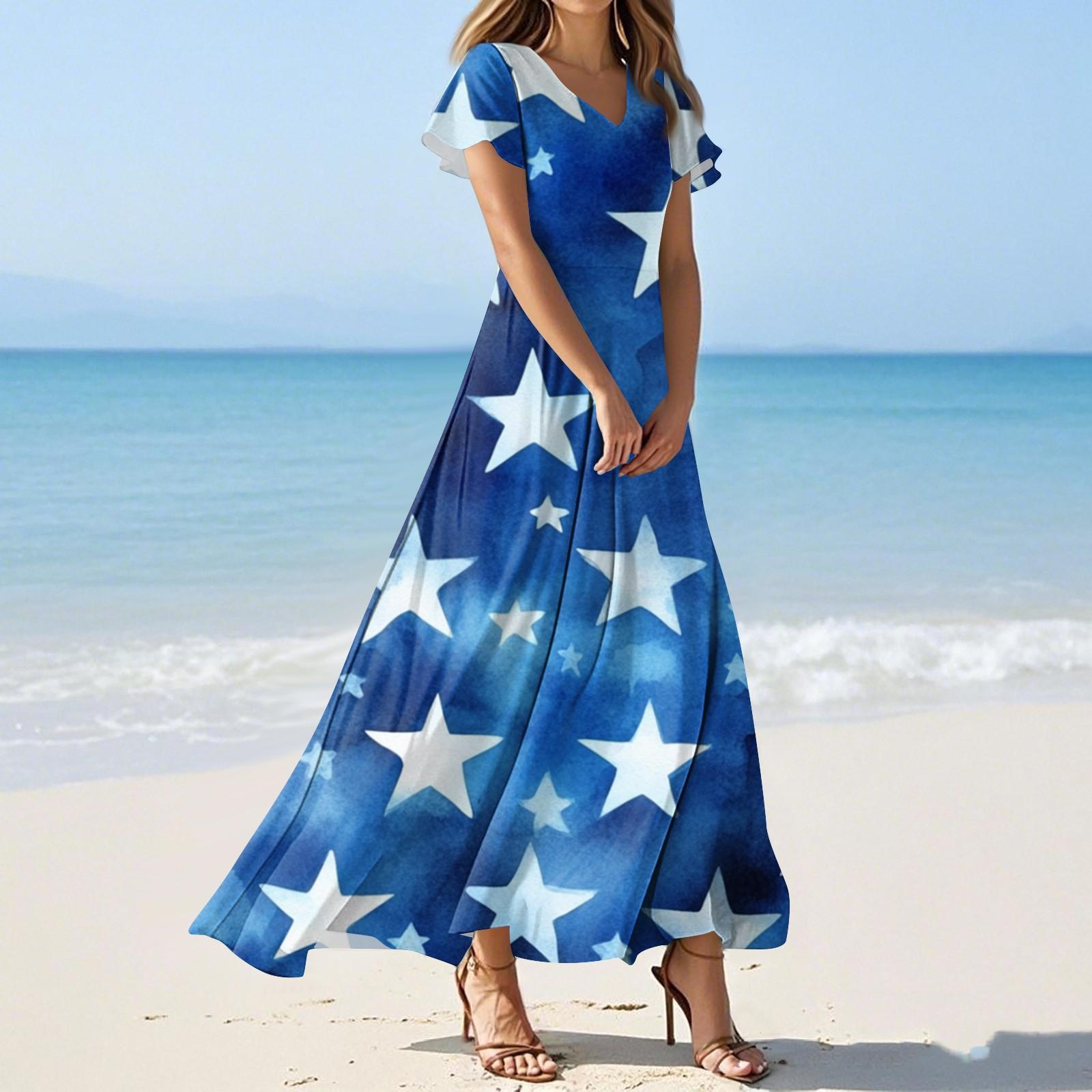 

Женские летние повседневные модные платья с принтом ко Дню независимости, платья с коротким рукавом и V-образным вырезом XL