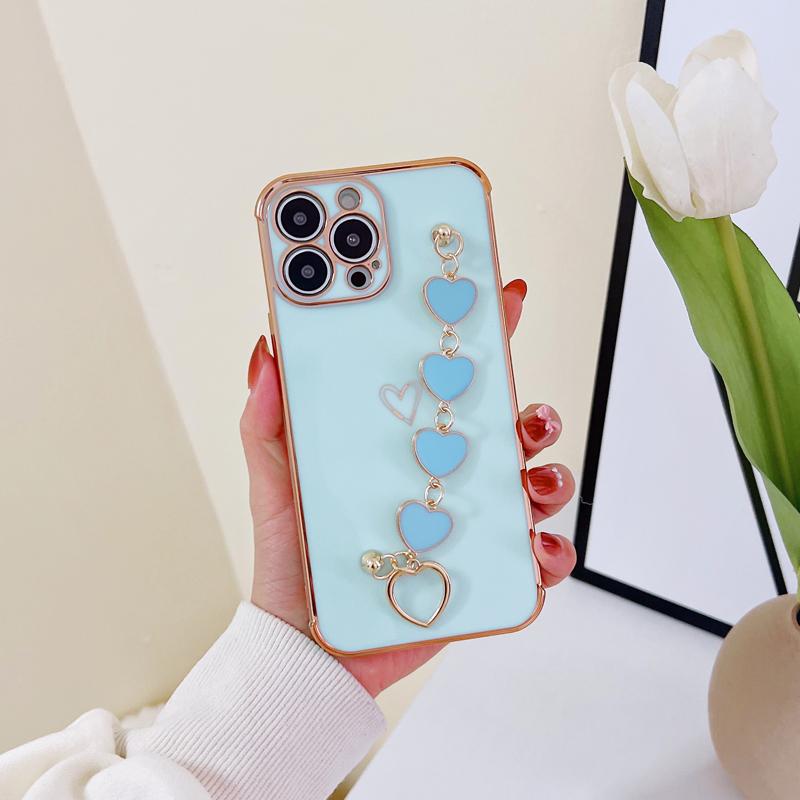 

Чехол с браслетом в виде сердца с полыми сердечками для iPhone 13 Pro Max 12 11 Pro Max 8 7 Plus X XR XS Max, мягкий чехол из ТПУ с боковым узором, подарок iPhone 7/8 зелёный