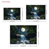2D Moonlight Forest Waterfall Tapestry Night Nature Landscape Wall Art