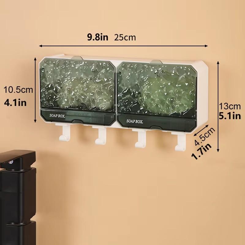 

1 шт. прямоугольные пластиковые мыльницы с поддоном для слива и крючками, настенные, роскошные, с волнообразным узором, откидная крышка, держатель для мыльницы зелёный