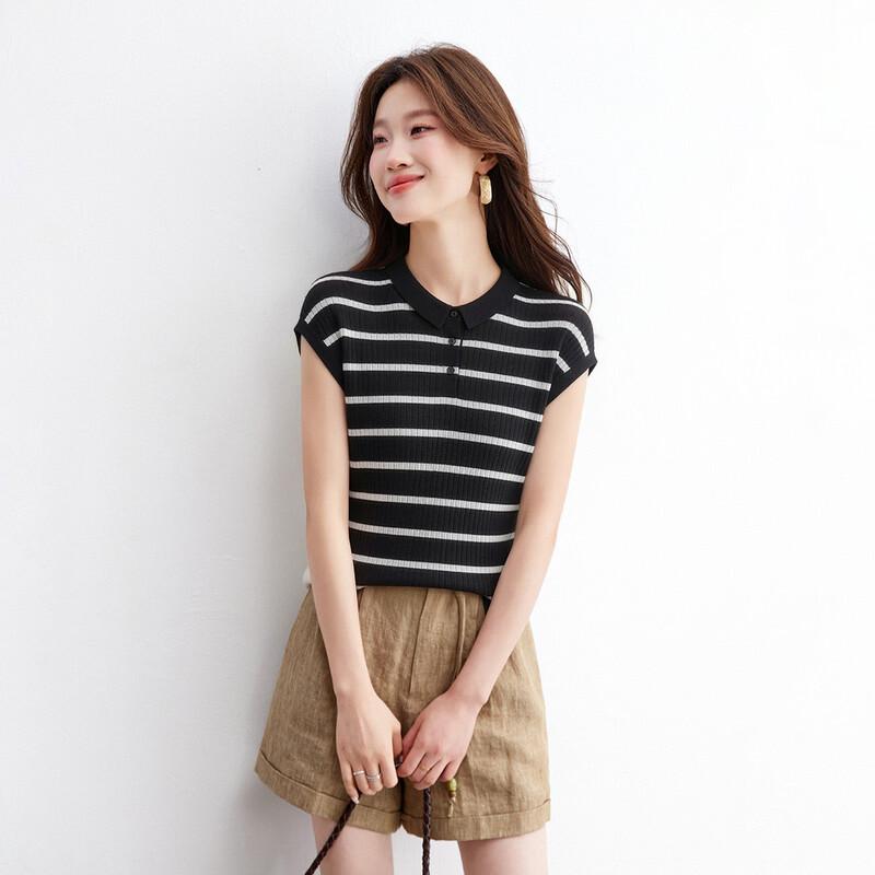 Srcr Women s Silk Blend Ribbed Knit Polo T-shirt M