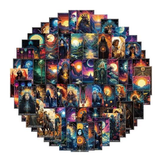 78Pcs Tarot Doodle Stickers PVC Waterproof Fade-Resistant DIY Laptop Luggage Decals Bright Color Tarot Card Stickers