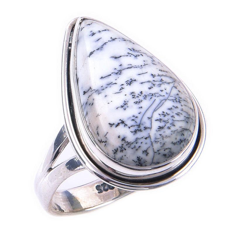 Natural Dendrite Opal Gemstone Handmade 925 Solid Sterling Silver Ring S.8 N8I09