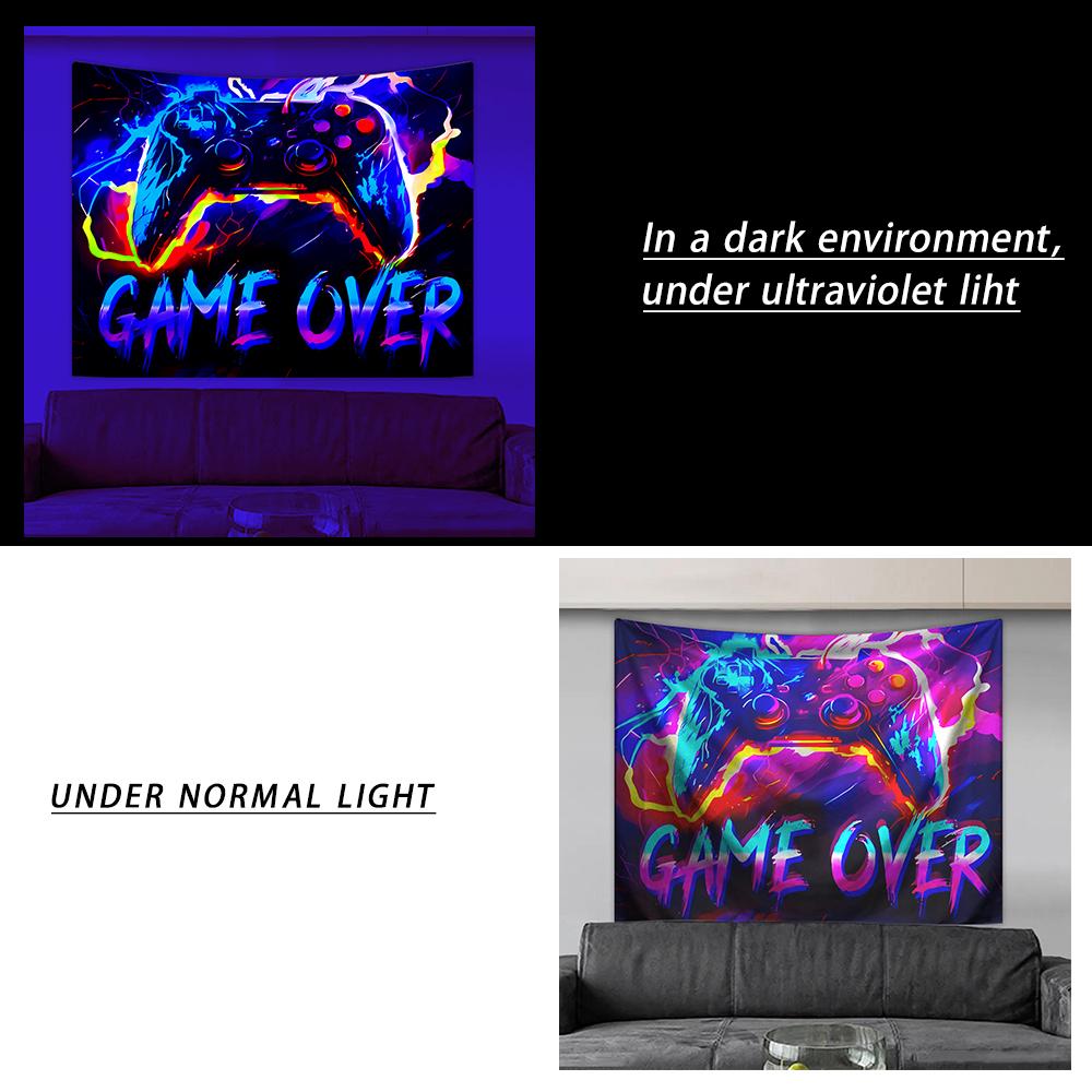 1pc UV Reactive Tapestry, Game Controller Neon Light Effect Tapestry, Trendy and Fashionable Esports Decoration Tapestry