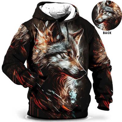 Felpe con cappuccio vintage per uomo con motivo a lupo e stampa 3D, aquila e leopardo, autunno inverno, casual, a maniche lunghe, oversize, con cappuccio a forma di tigre