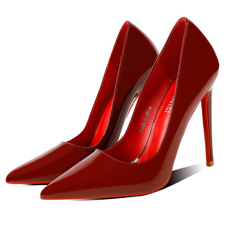 

Women Cowhide High Thin Heel Shoes Office Work Single Shoes Nightclub Party Wedding Banquet Gathering Lady Pumps Large Size35-46 35 бордовый