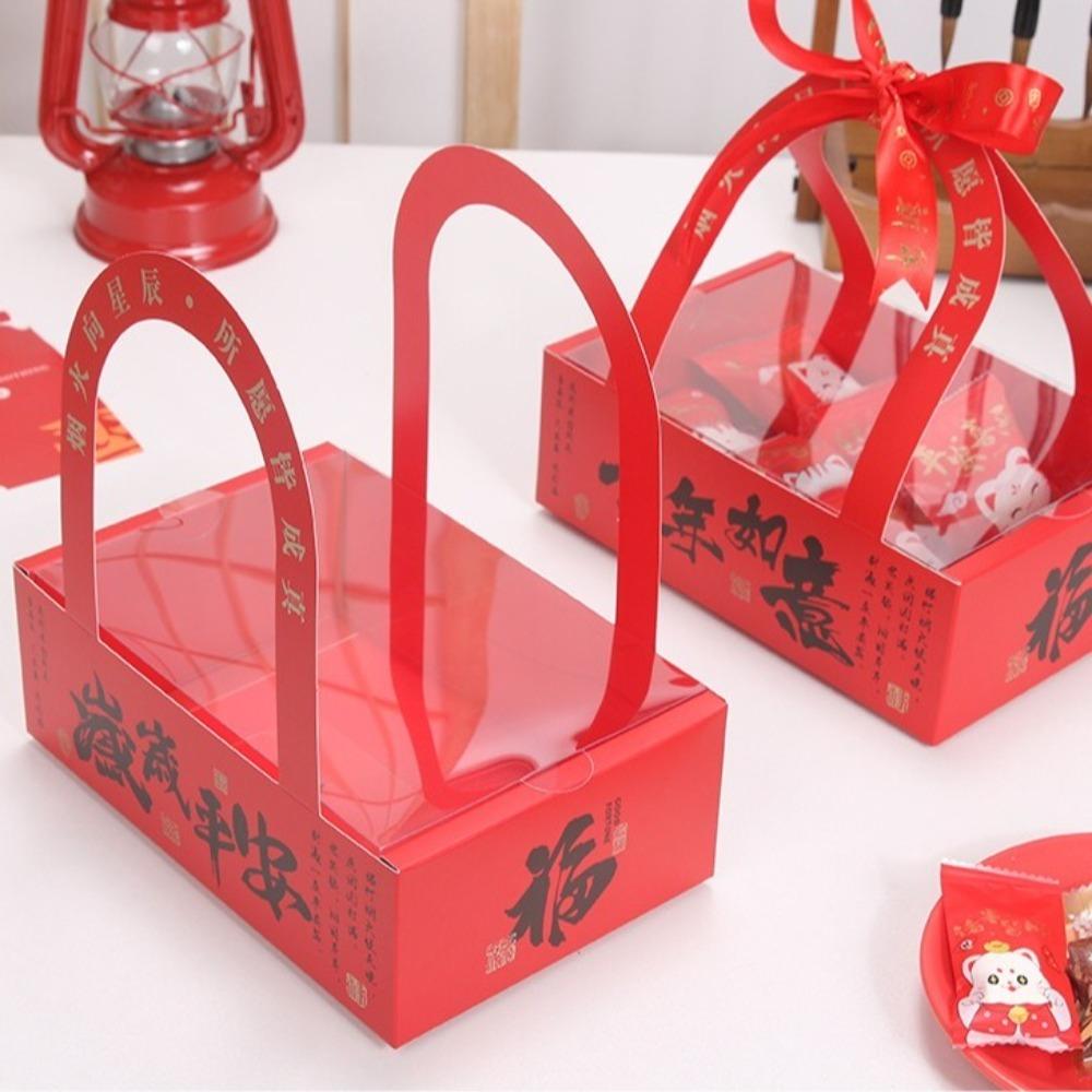 

2pcs with Handle Gifts Boxes Thicken Kraft Paper Cookies Packing Case Holiday Decor