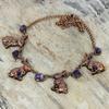 African amethyst rough gemstone necklace electroformed copper adjustable chain necklace rabbit necklace handmade copper jewelry gift for her