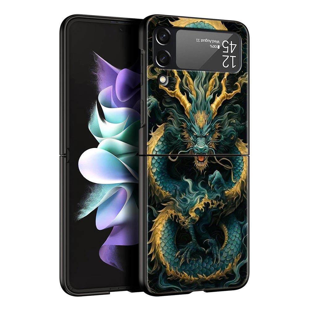 Chinoiserie Loong Flower Dragon Hard PC Phone Case For Samsung Galaxy Z Flip 7 6 5 4 Black Cover For Galaxy Z Flip 3 Foldable