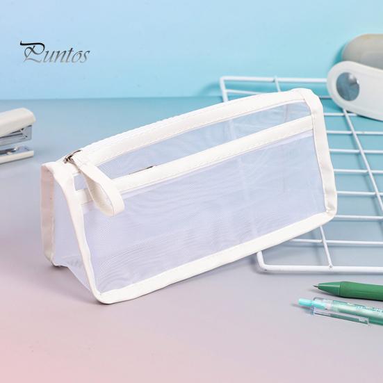 Lightweight Stationery Organizer Exam Pencil Case for Students, Double Layer Clear Mesh Pouch, Moisture-proof Bag Large Capacity Transparent