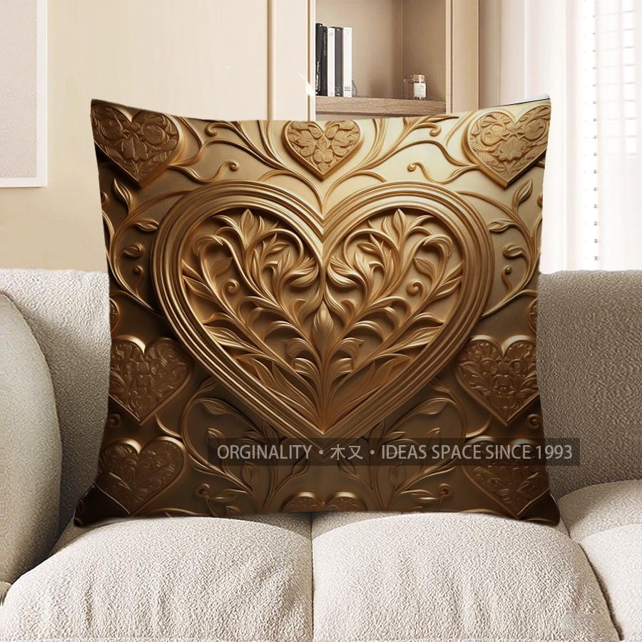 2D Gilt Heart-Patterned Throw Pillow Covers For Home Pattern Cushion Cover Suitable For Sofa Bedroom Car Pillow Cover