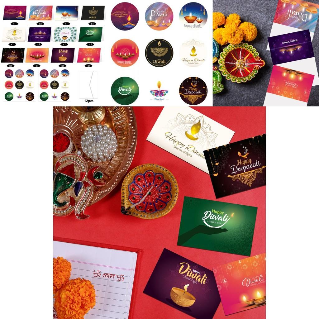 Diwali Celebration Greeting Card Bundle With Envelopes And Decorative Stickers For Festive Events
